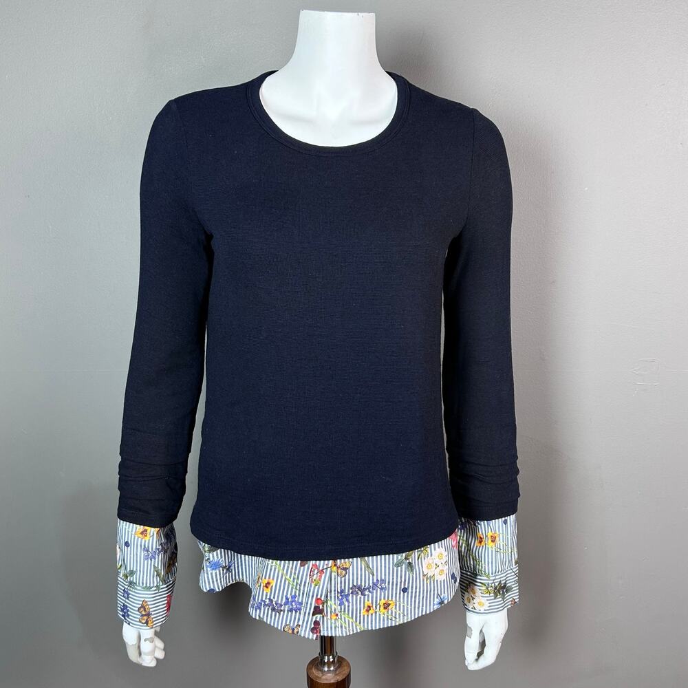 Bailey 44 top medium long sleeve twofer sweater button down floral preppy office